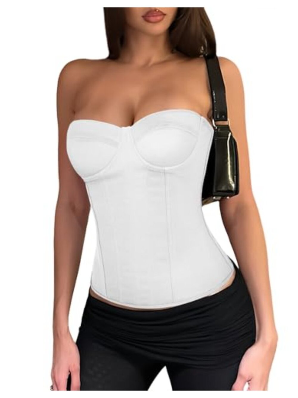 Strapless Sweetheart Corset Crop Top Lace Up Back Bustier Clubwear